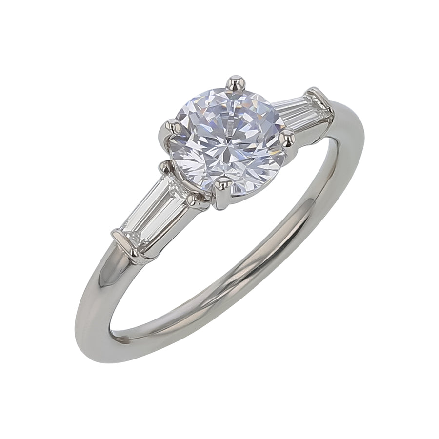 New Aire 0.26ct Diamond 3-Stone Semi Mount Ring in Platinum for 1.00ct Round Center, Size 6