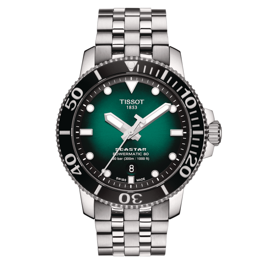 43MM SS SEASTAR 1000 AUTO WITH GRADIANT GREEN DIAL AND INDEX MARKERS WITH DATE AND BRACELET
