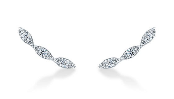 Aerial Marquise Diamond Ear Climber Earrings in 18K White Gold
