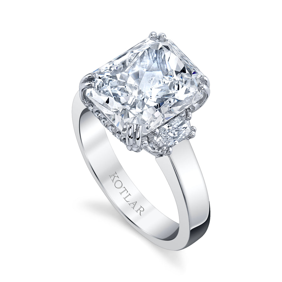 Classico 6.02ct Radiant Diamond 0.37ct Trapezoid and 0.01ct Round Diamond Ring in Platinum, size 6