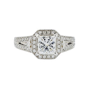 1.28ct Princess Cut Diamond and 0.33ct Diamond Halo Ring in 18K White Gold, size 6