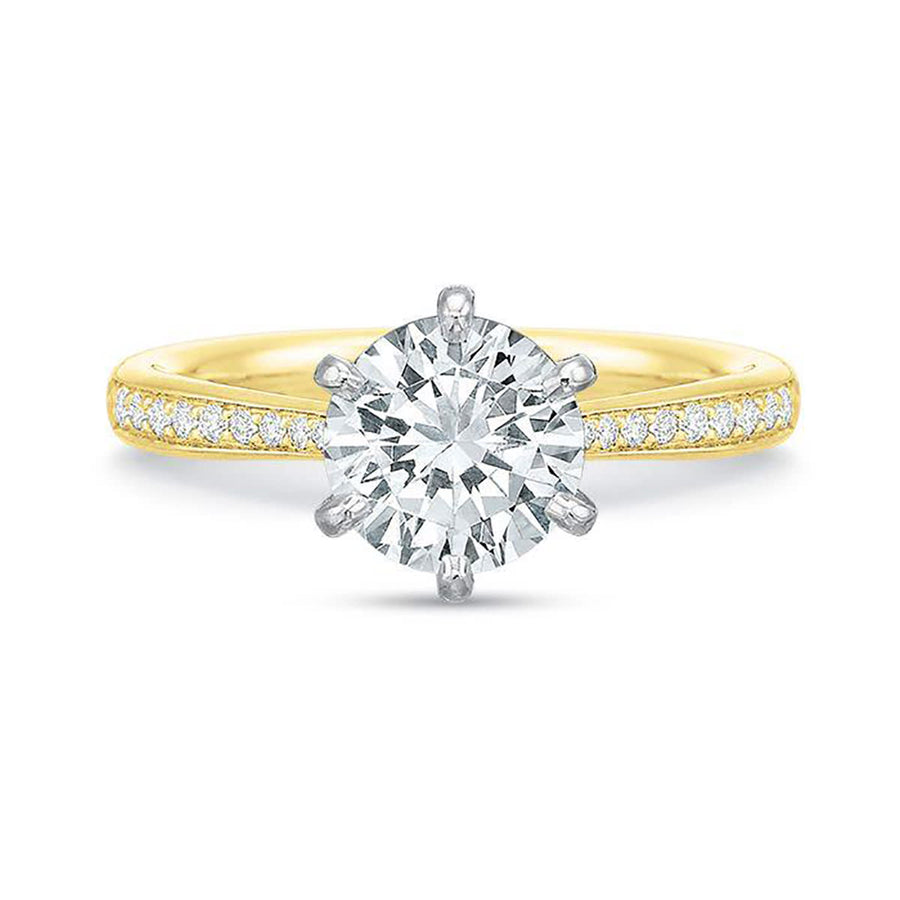 New Aire 0.70ct Diamond 6 Prong Solitaire Semi Mount Ring in 18K Yellow Gold and Platinum with 1.00ct Round CZ Center, size 6