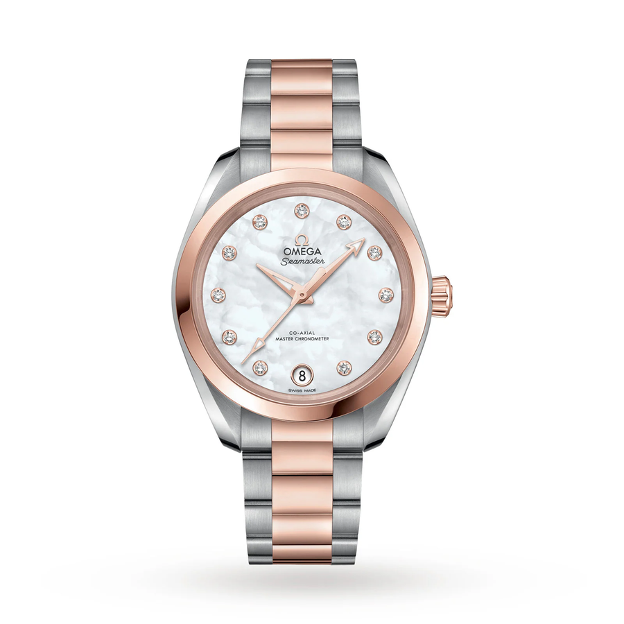 34mm Seamaster Aqua Terra Watch with Mother of Pearl Dial in Stainless Steel and 18K Rose Gold, Bracelet