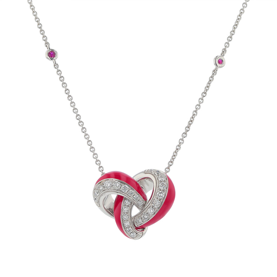 Salavetti 0.47ct Round Diamond, 0.04ct Round Ruby, 0.04ct Round Emerald, and Red Enamel Necklace in 18K White Gold, 16"