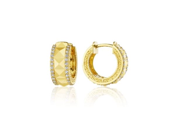 Pyramid 0.30ct Diamond Border Huggie Hoops 18K Yellow Gold