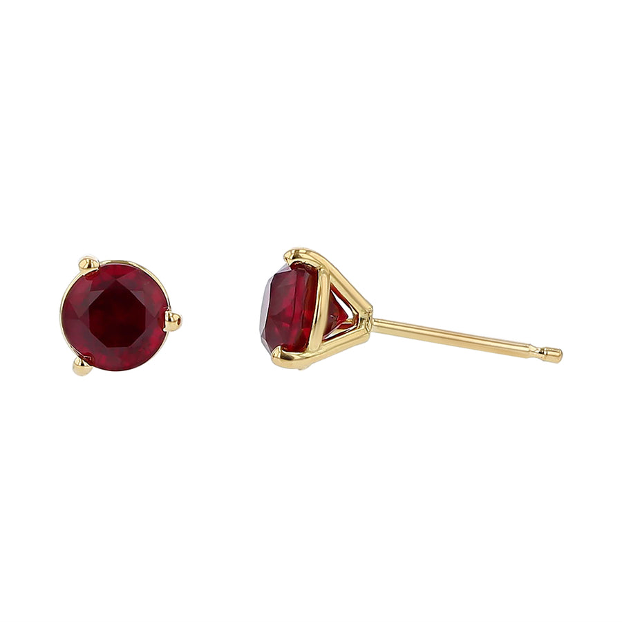 1.63ct 5.5mm Round Mozambique Ruby Stud Earrings in 18k Yellow Gold