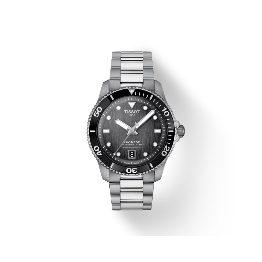 40mm Seastar 1000 Powermatic 80 Watch with Graded Grey-Black Dial in Stainless Steel, Bracelet