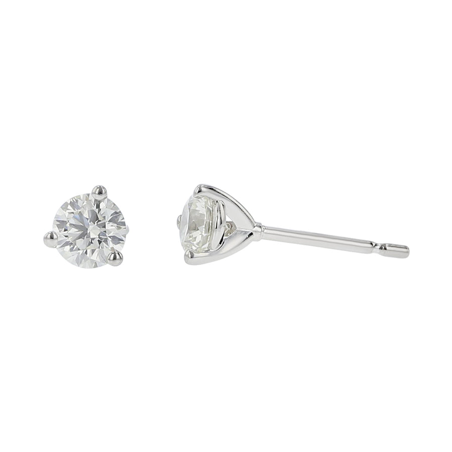 1.00ct Fire & Ice Round Brilliant Diamond 3 Prong Stud Earrings in 18K White Gold