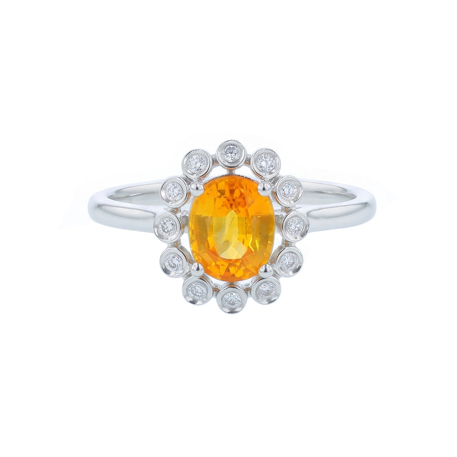 1.35ct Oval Sapphire and 0.09ct Diamond Halo Ring in 14K White Gold, Size 6.5