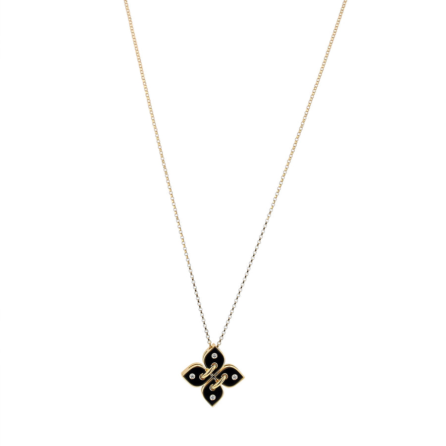 Venetian Princess Filo 0.10ct Diamond Pendant in 18K Yellow Gold and Black Enamel, 17" chain