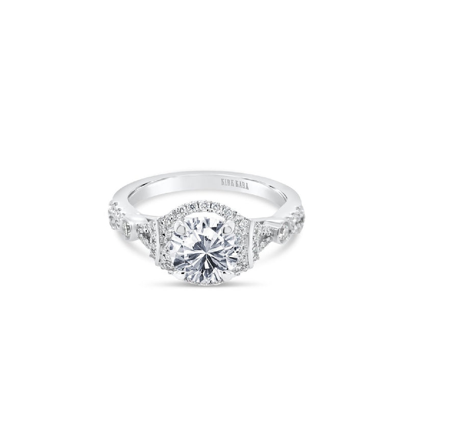 Lori 0.31ct Diamond Halo Ring Semi Mount in 18K White Gold for 6.5mm Round Center, size 6