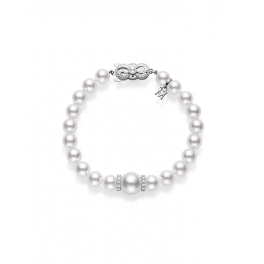 Fusion Akoya A+ Pearl, White South Sea A+ Pearl and 0.30ct Diamond Bracelet in 18K White Gold, 7"