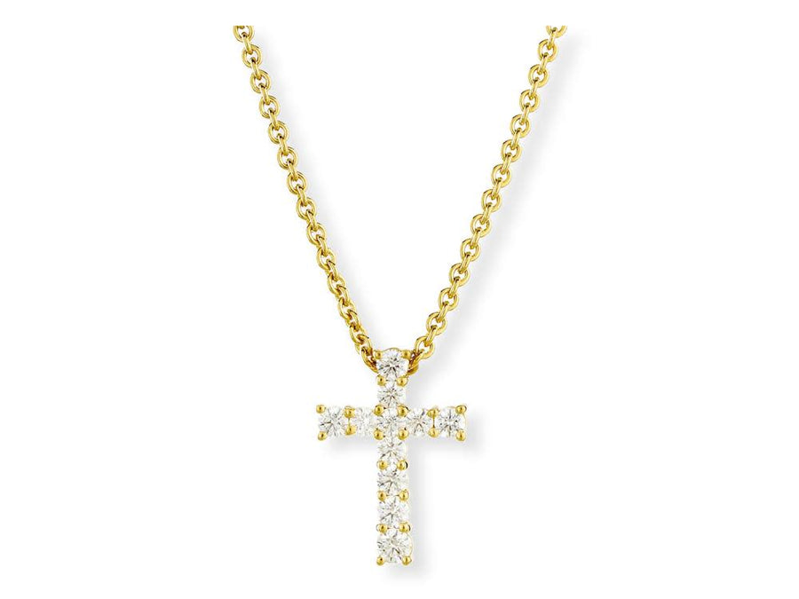 0.75ct Diamond Cross Pendant in 18K Yellow Gold, 16" chain