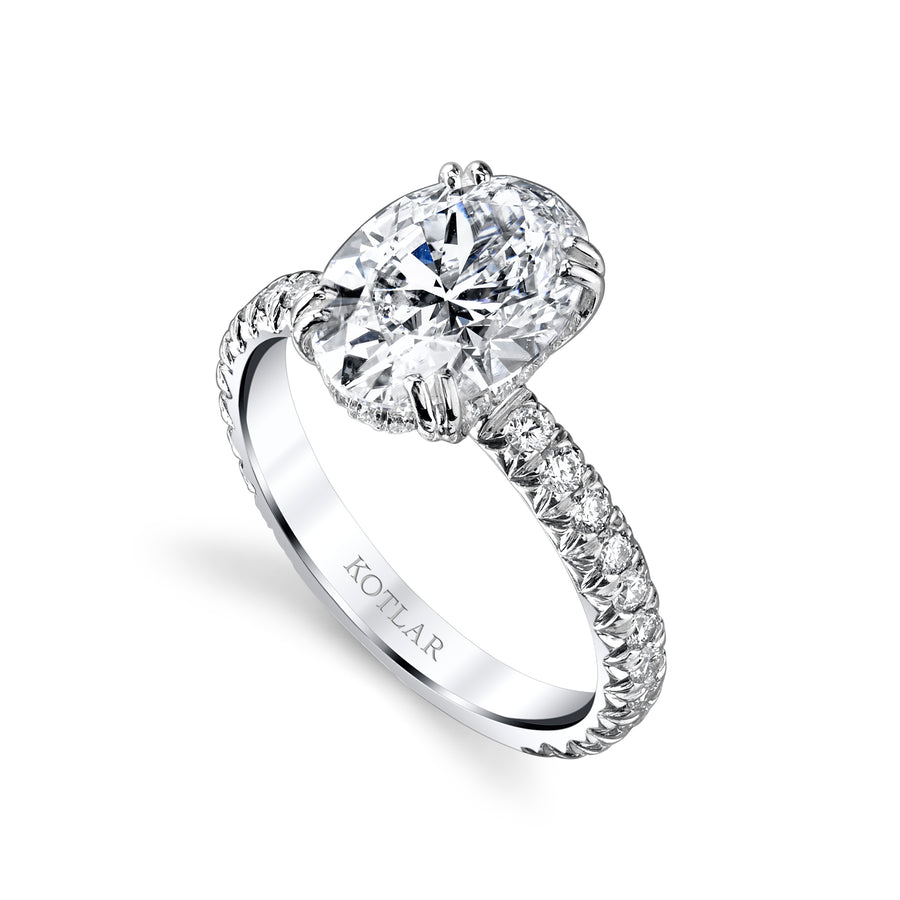 Artisan Pave 2.50ct Oval Diamond and 0.65ct Round Diamond French Cut Ring in Platinum