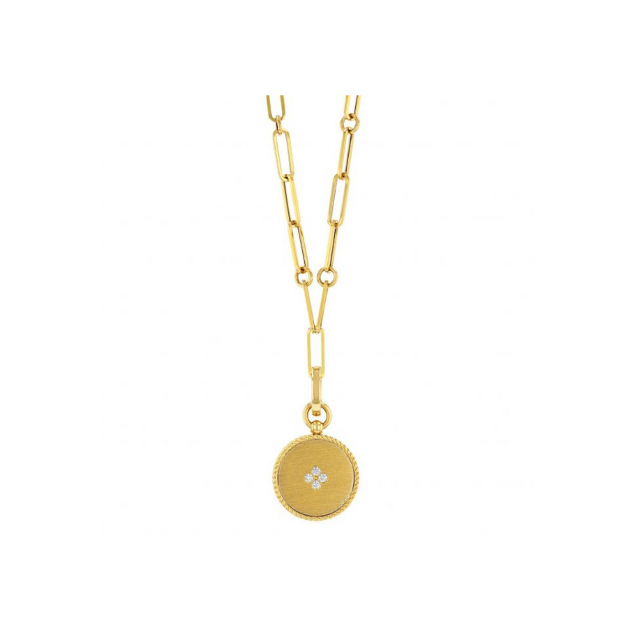 Venetian Princess 0.07ct Diamond and 1.20ct Mother of Pearl Small Medallion Pendant in 18K Yellow Gold, 19" chain