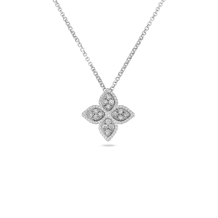 Venetian Princess Diamond Flower Pendant in 18K White Gold, 18in