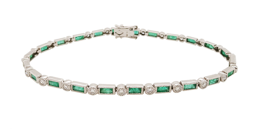 1.97ct Emerald and 0.74ct Dimond Alternating Bracelet in 14K White Gold