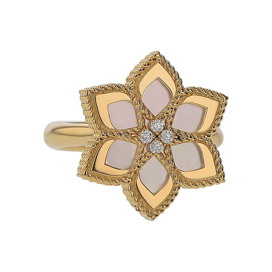 Vernazza Diamond and Mother of Pearl Daisy Ring in 18K Yellow Gold, Size 6.5