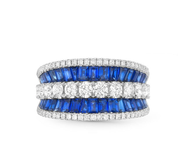 Signature 2.63ct Baguette Cut Sapphire and 0.95ct Diamond Wrap Ring in 18K White Gold, size 6.5