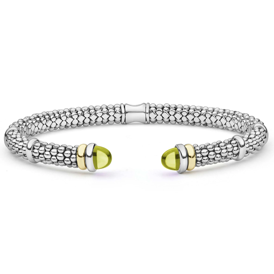 Signature Caviar Green Quartz 5mm Versa Cuff Bracelet in 18K Yellow Gold and Sterling Silver, size medium