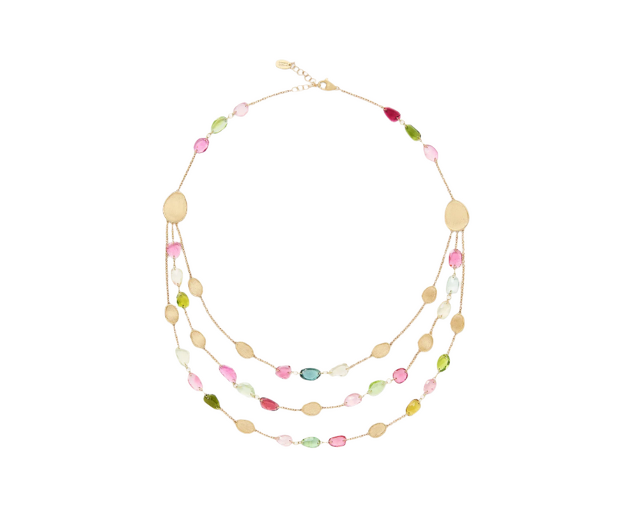 Lunaria Multi Color Tourmaline Necklace in 18K Yellow Gold, 16.5-18"