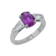 1.63ct Oval Pink Sapphire and 0.34ct Diamond Ring in Platinum, Size 5.25