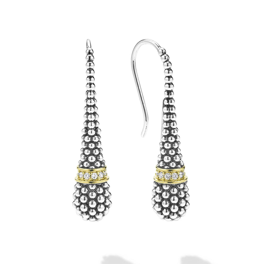 Signature Caviar 0.15ct Diamond Beaded Tear Drop Earrings in Sterling Silver and 18K Yellow Gold