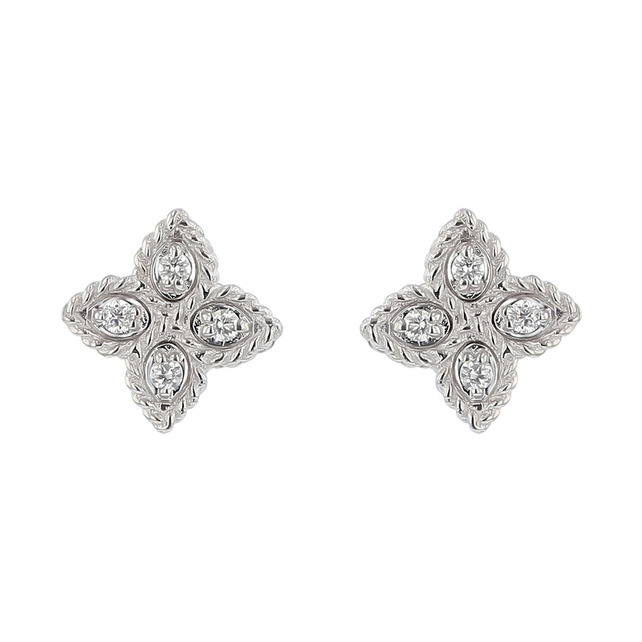 Roberto Coin Princess Flower Diamond Earrings in 18K White Gold