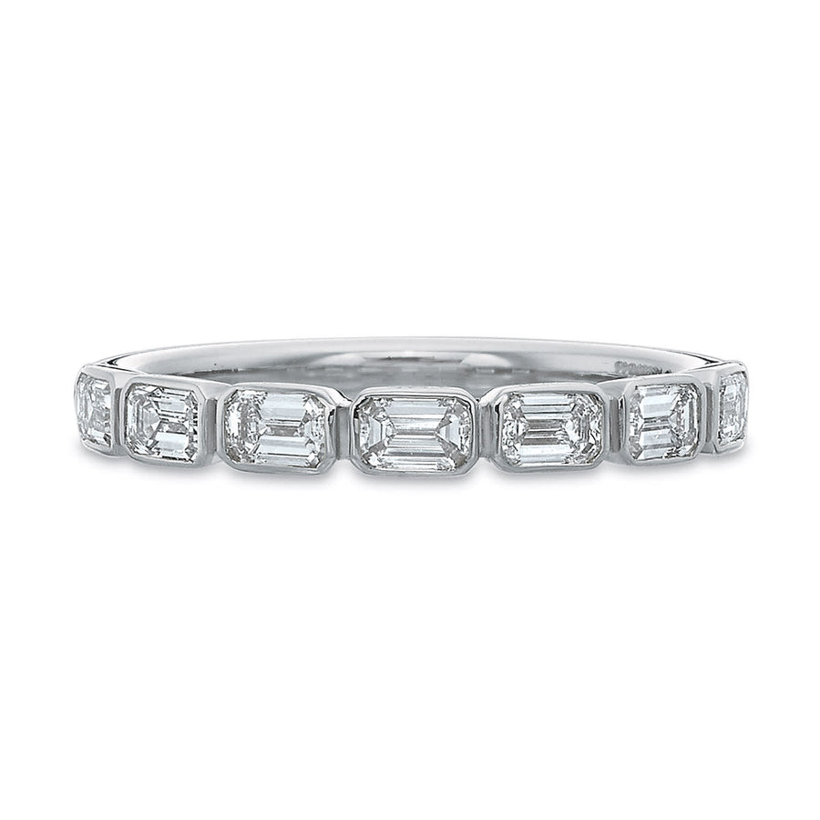 Petite Grand Aire 0.70ct Emerald Cut Diamond Bezel Set 7 Stone Band in Platinum, size 6