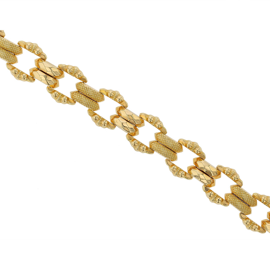 Alternating Fancy Link Bracelet in 18K Yellow Gold, 7.5in