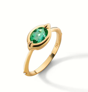 Points North 0.75ct Oval Green Tourmaline and 0.01ct Diamond Ring in 18K Yellow Gold, size 7