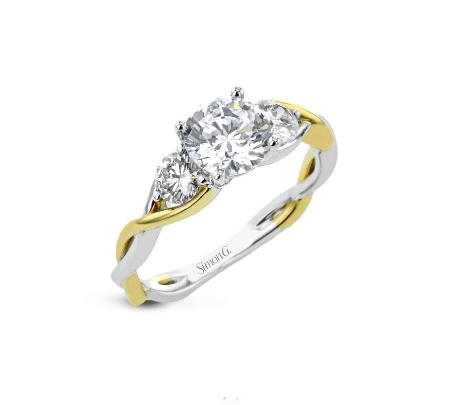 Diamond Semi-Mount Ring in 18K White and Yellow Gold for Round Center, Size 6.25