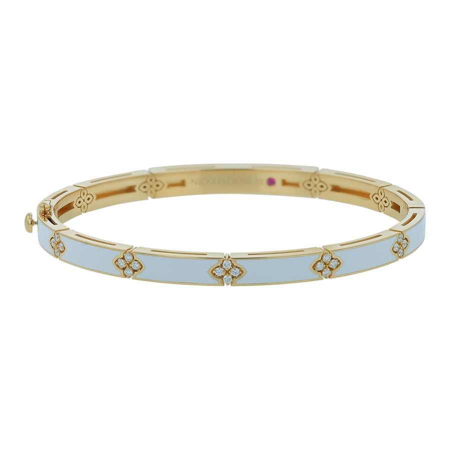 Love in Verona 0.15ct Diamond Bangle Bracelet in 18K Yellow Gold and White Enamel