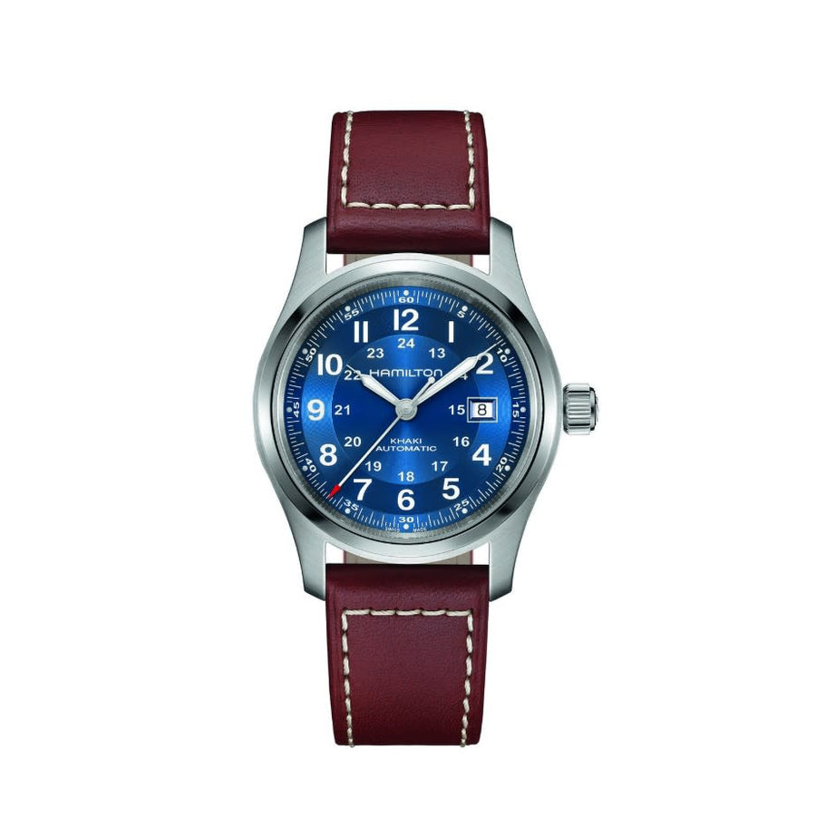 42mm Khaki Field Auto Watch with Blue Dial in Stainless Steel, Strap