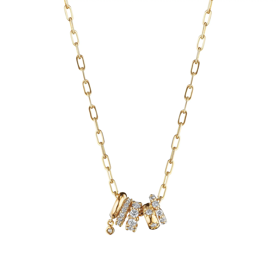 1.34ct Diamond 5-Ring Pendant in 18K Yellow Gold on Paperclip Link 18" Chain