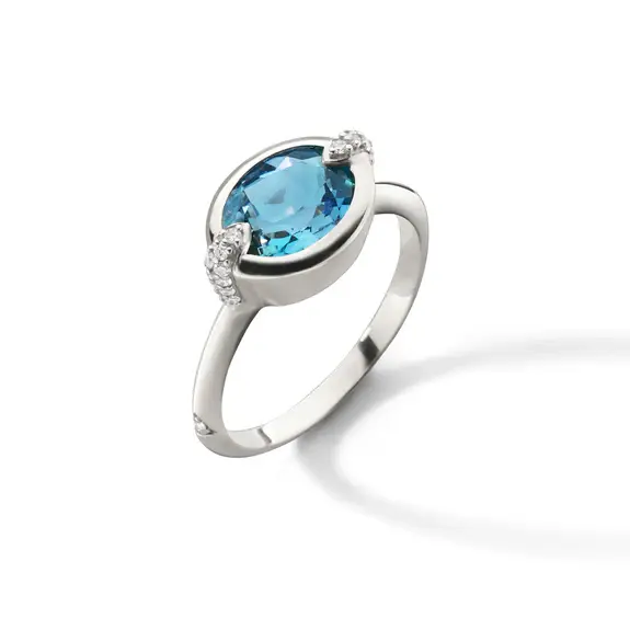 Points North 2.18ct London Blue Topaz and 0.16ct White Sapphire Ring in Sterling Silver, Size 8