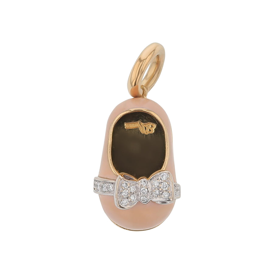 Diamond and Pink Enamel Aaron Basha Baby Shoe Charm in 18K Yellow Gold
