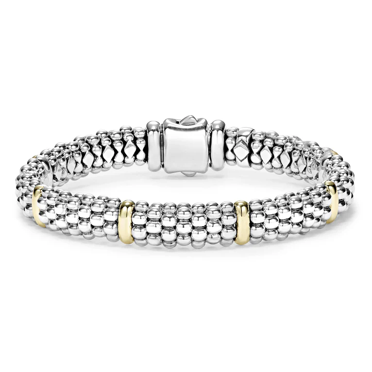 Signature Caviar 6 Station Rope Bracelet in Sterling Silver and 18K Yellow Gold, Medium