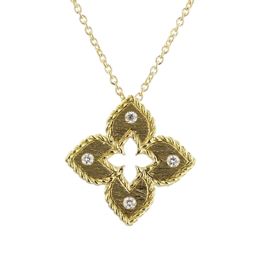 Venetian Princess Flower 0.02ct Diamond Extra Small Pendant in 18K Yellow Gold, 18" chain