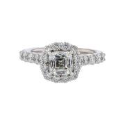 1.14ct Criss Cut Cushion Diamond GIA and 0.98 Full Cut Diamond Halo Ring in Platinum