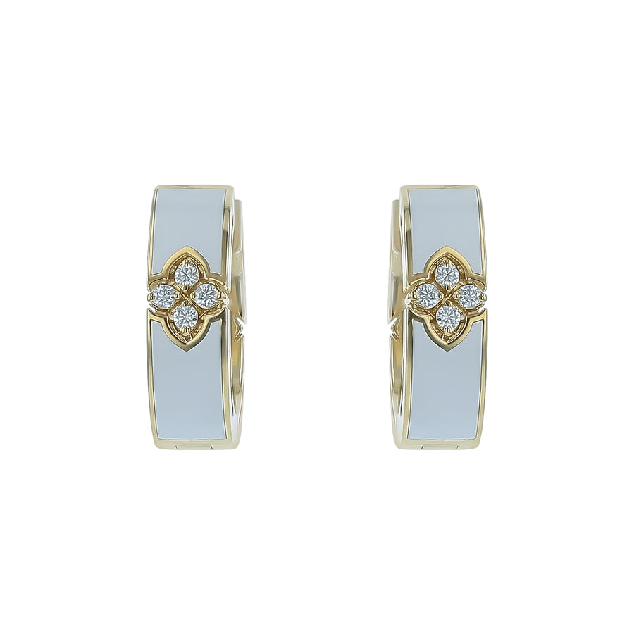 Love in Verona 0.06ct Diamond Hoop Earrings in White Enamel and 18K Yellow Gold