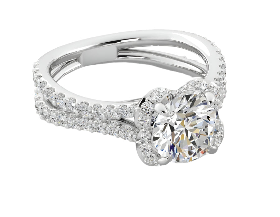 Flower 0.88ct Diamond Ring Semi Mount in Platinum for 2.00ct Round Center