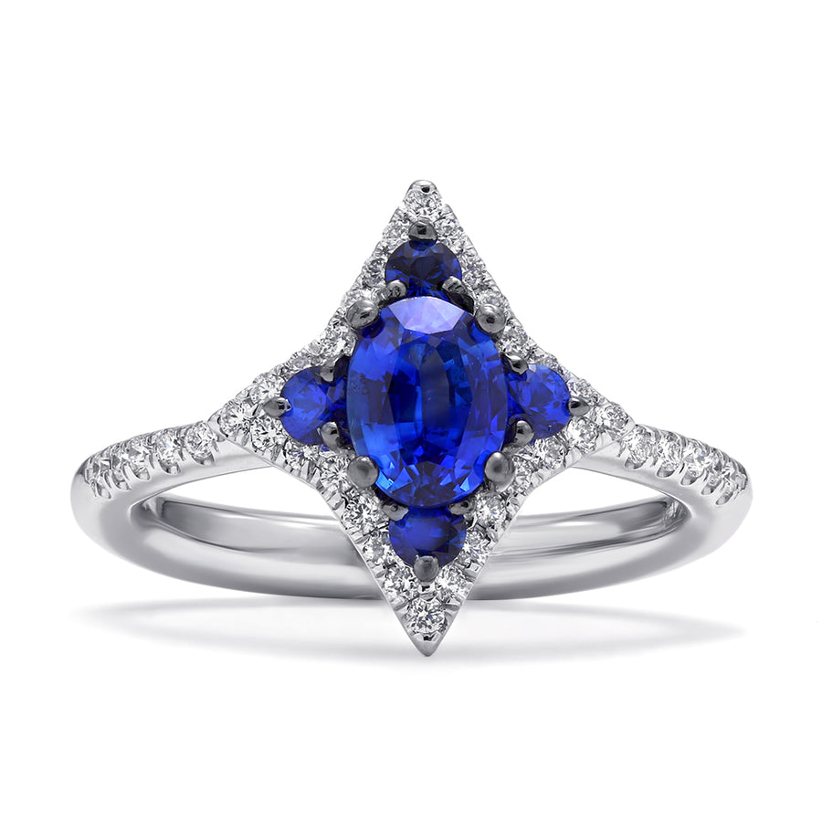 Notte Sapphire and Diamond Star Ring in 18K White Gold, Size 6