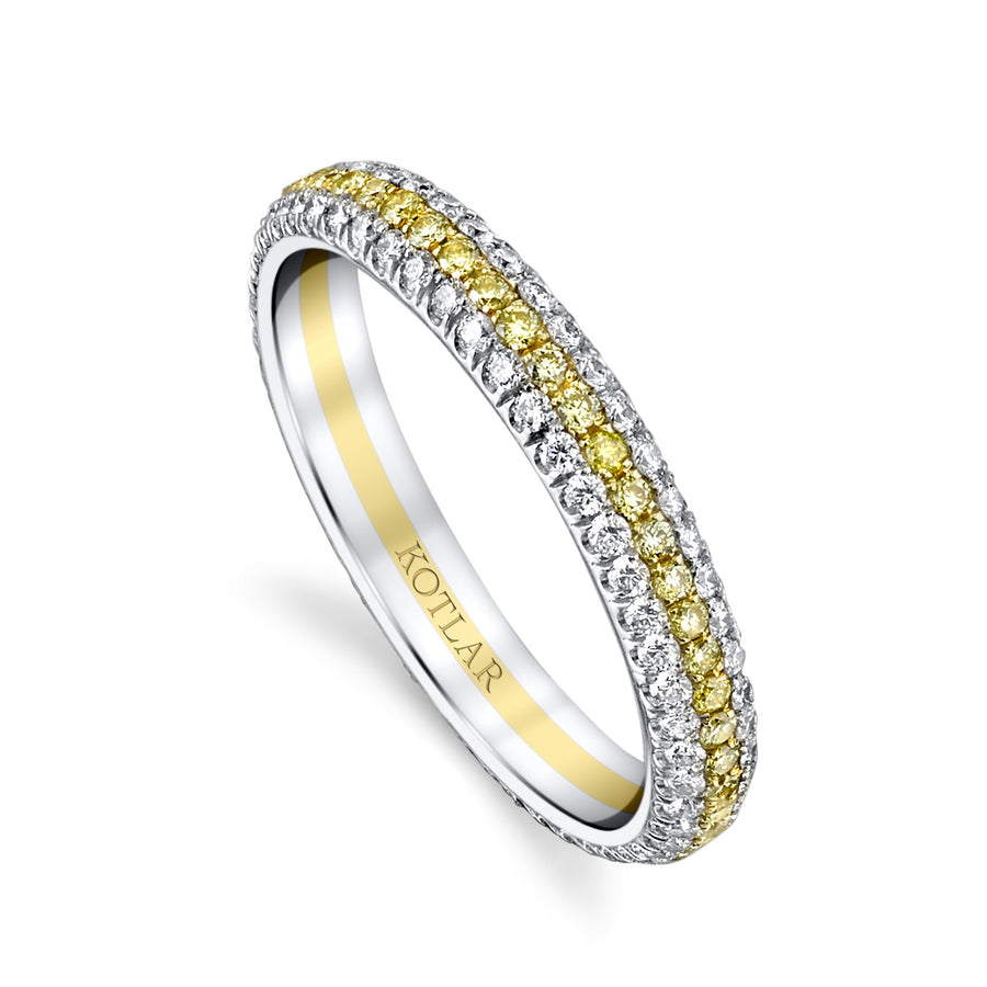 0.30ct FY Round Diamonds and 0.40ct Round Diamonds G/VS1 3 Row Pave Eternity Band in Platinum and 18K Yellow Gold
