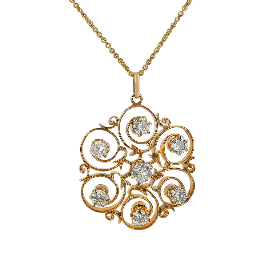 Victorian 1.50ct Diamond Spray Pendant in 14K Yellow Gold, 18" chain