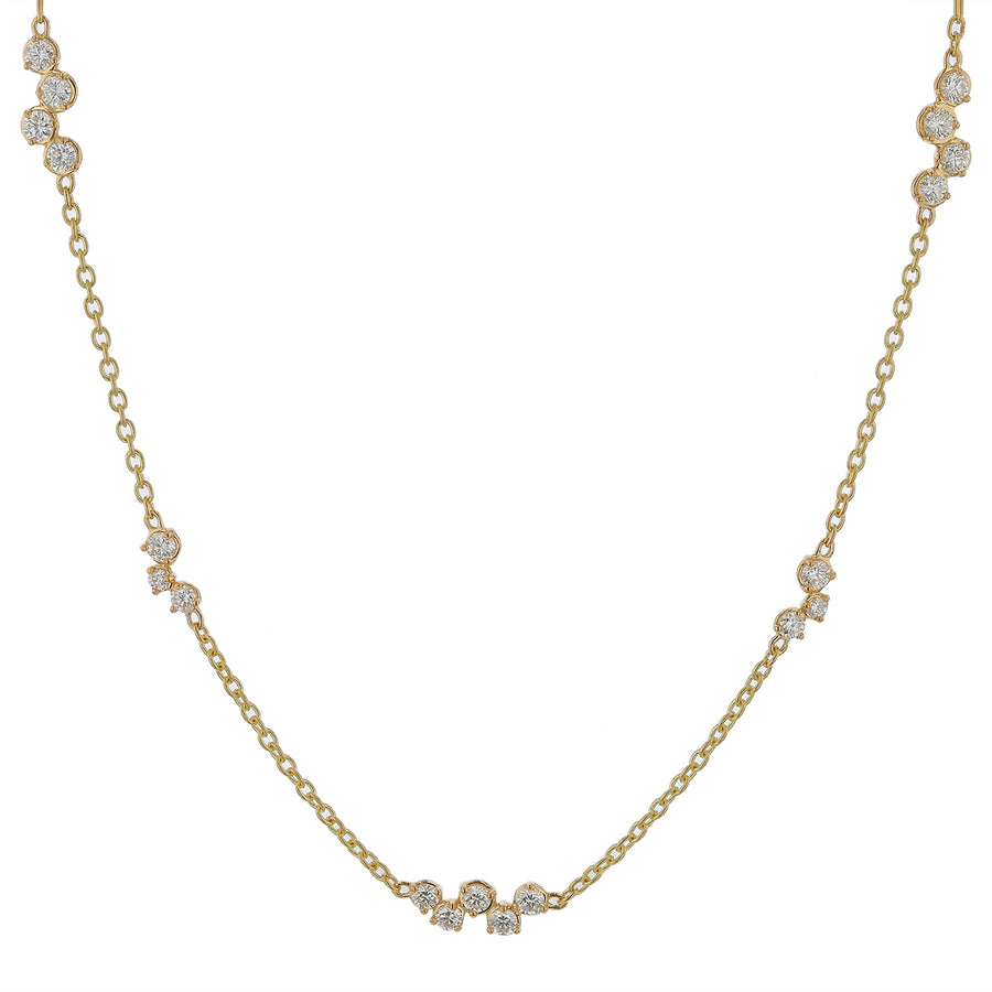 Stardust Diamond Cluster Station Necklace in 18K Yellow Gold, 18in