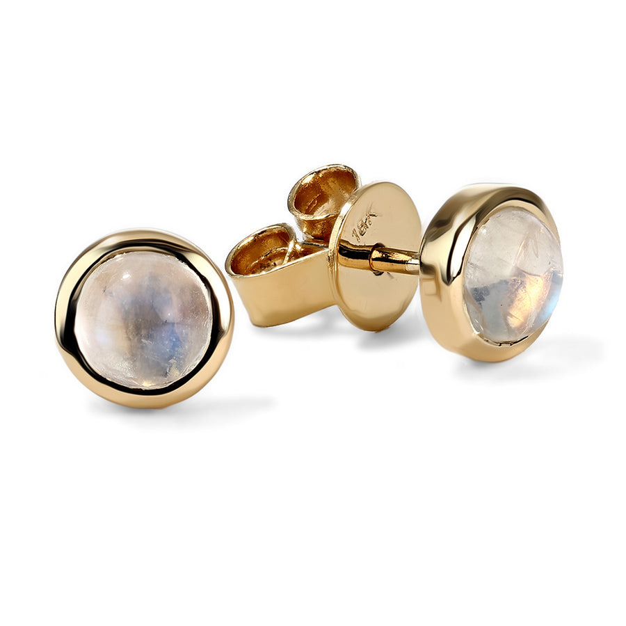 Petite Bubble Moonstone Cabochon Stud Earrings in 18K Yellow Gold