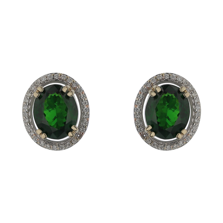 4.76ct Tsavorite Garnet and 0.22ct Diamond Earrings in 14K Yellow and White Gold