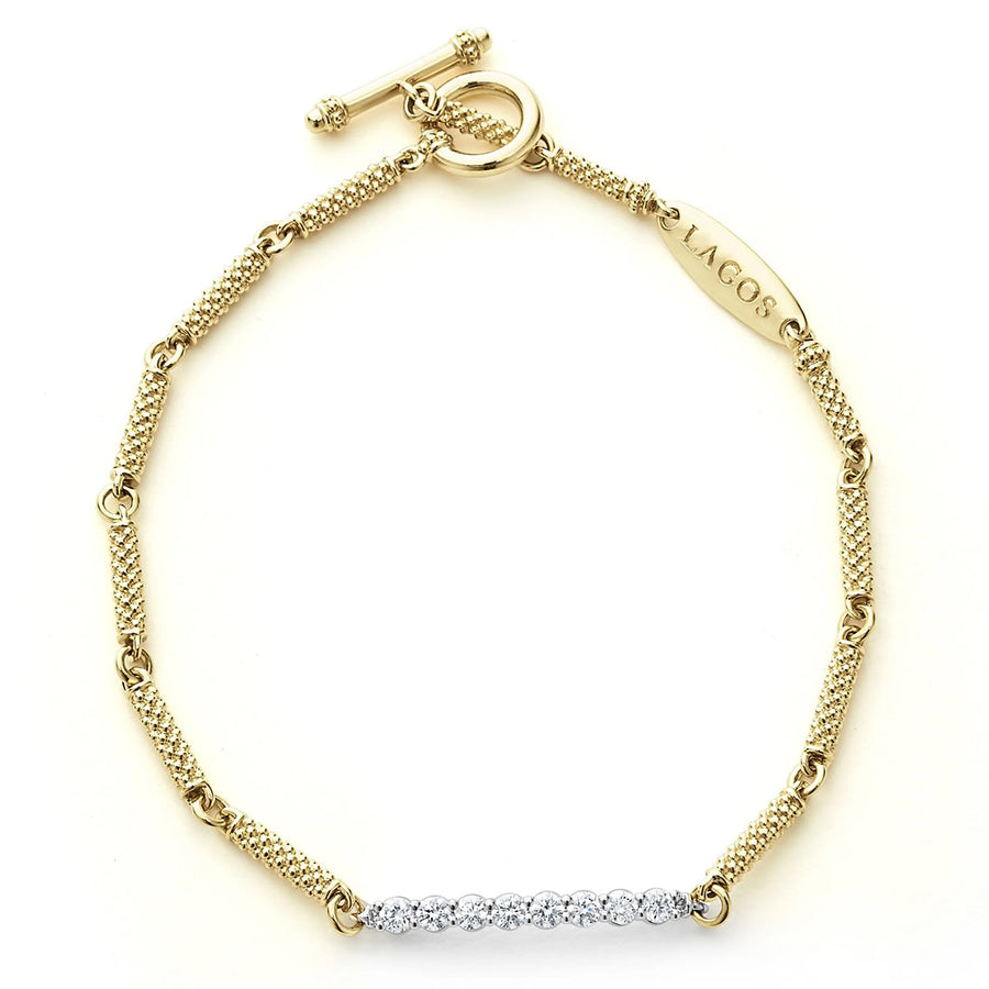 Signature Caviar 0.28ct Diamond Link Bracelet in 18K Yellow and White Gold with Toggle Clasp, size 7