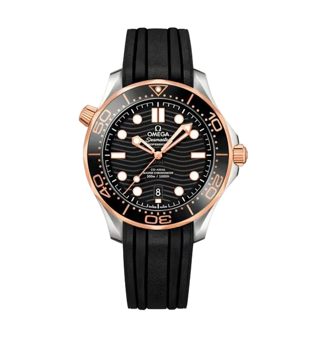 42mm Seamaster Diver 300M Watch with Black Dial in Stainless Steel and 18K Rose Gold, Strap
